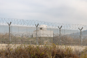 Watchtower of UN soldiers in the Ghajar Alawite Arab village, located on the Golan Heights, on the border with Lebanon, in Israel