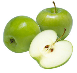 Green Orin Apple on white background, Green Apple with sliced on white background PNG file.