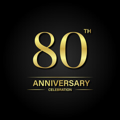 80th anniversary celebration with gold color and black background. Vector design for celebrations, invitation cards and greeting cards.
