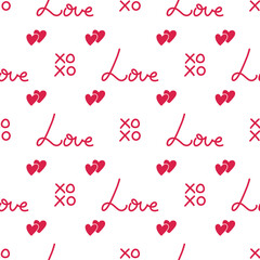 Valentines day vector seamless pattern. Doodle hand drawn illustration of cute romantic love background..