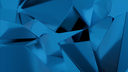 Colorful Blue Crystal Shapes form a Contemporary Luxury Wallpaper. Reflective 3D Render.