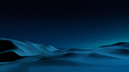 Night Landscape, with Desert Sand Dunes. Peaceful Modern Wallpaper with Blue Gradient Starry Sky