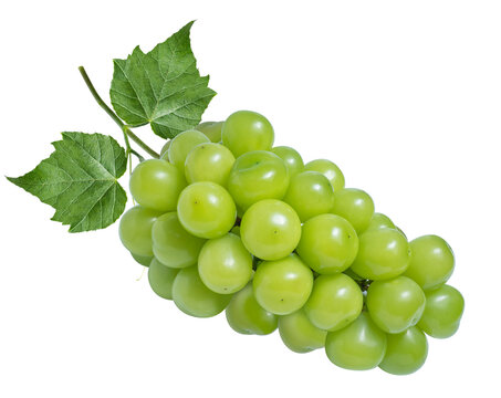 Green Grape with leave on white, Sweet Green Grape isolated on white background PNG File.