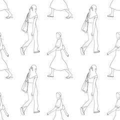 Fototapeta na wymiar Line pattern of walking on the street after work time conceptual hand drawn minimalism lineart print isolated on white background illustration