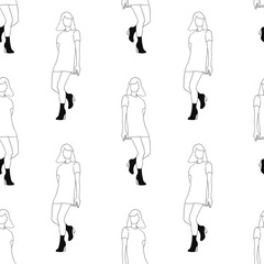 Line pattern of walking on the street after work time conceptual hand drawn minimalism lineart print isolated on white background illustration