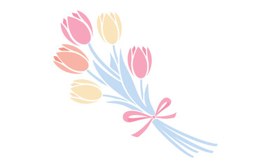 シンプルな春のお花のチューリップの花束イラスト_ベクター素材_パステルカラー_透過PNG