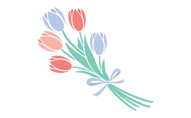 シンプルな春のお花のチューリップの花束イラスト_ベクター素材_赤色青色_透過PNG