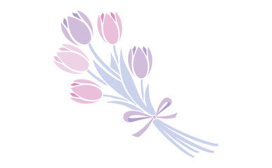 シンプルな春のお花のチューリップの花束イラスト_ベクター素材_ピンク紫_透過PNG