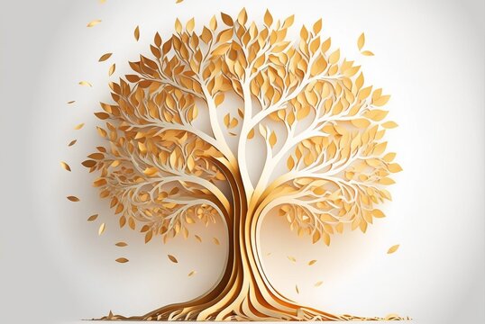 golden life tree made with generative ai, vector style, flat illustration, 3d