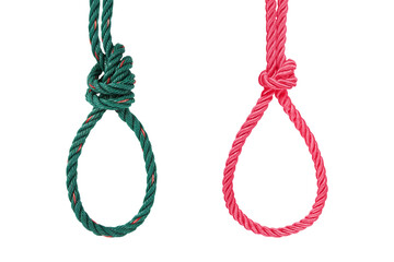 Green rope and red rope tied the knot isolated on white with clipping path