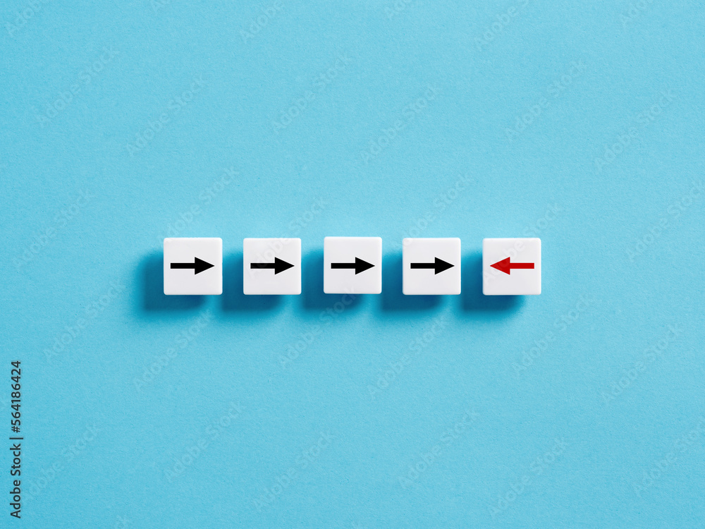 Poster different thinking, individuality and standing out from the crowd. diversity, opposition or confront
