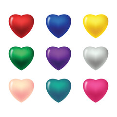 3D Multicolor Heart Shape Set Vector 