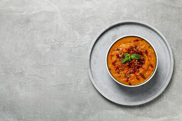 Concept of tasty food, sweet potato puree, space for text