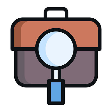 recommend clip art: Isolated briefcase with magnifying glass in outline color icon on white background. Job search, opportunity, portfolio, career, business