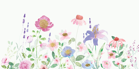 watercolor arrangements with small spring and summer flower. Botanical illustration minimal style. - 564188013