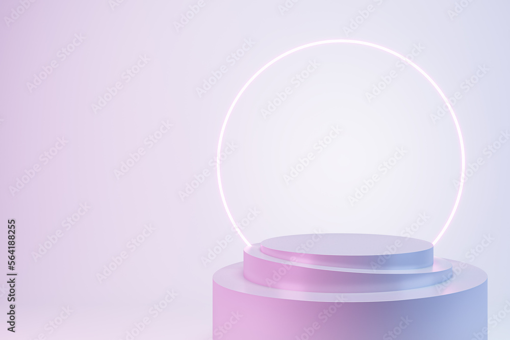 Poster creative glowing round banner with mock up place. advertisement and fashion concept. 3d rendering.