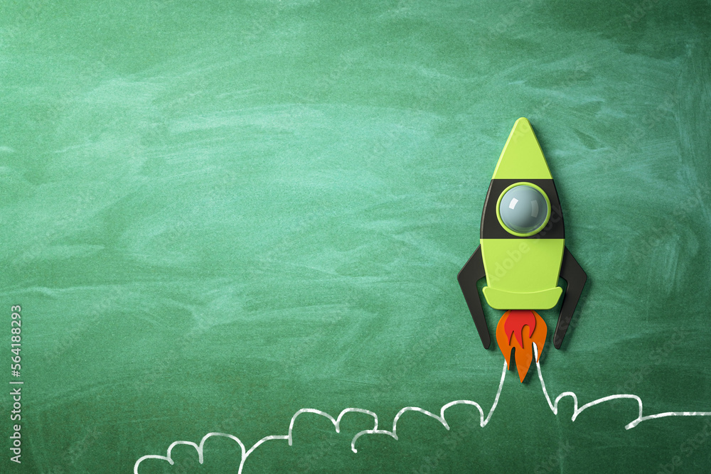 Poster front view on blank green chalkboard background with place for advertising logo or poster and taking