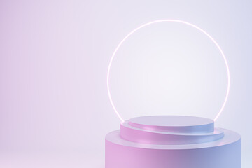 Creative glowing round banner with mock up place. Advertisement and fashion concept. 3D Rendering.