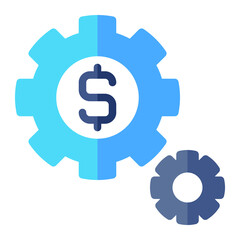 Isolated gear with dollar symbol in flat icon on white background. Setup, configuration, cogwheel, finance, banking