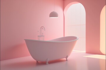 Fototapeta na wymiar A pink bathtub in a pink bathroom. Generative AI.