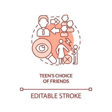 Teen choice of friends terracotta concept icon. Parent child conflict area abstract idea thin line illustration. Isolated outline drawing. Editable stroke. Arial, Myriad Pro-Bold fonts used