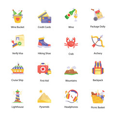 Pack of Beach Trip Flat Icons 

