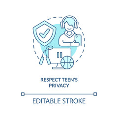 Respect teen privacy turquoise concept icon. Promoting self esteem in adolescent abstract idea thin line illustration. Isolated outline drawing. Editable stroke. Arial, Myriad Pro-Bold fonts used