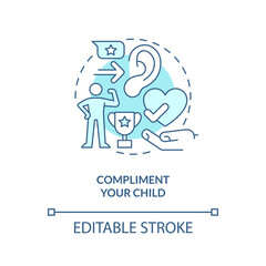 Compliment your child turquoise concept icon. Promoting self esteem in teen abstract idea thin line illustration. Isolated outline drawing. Editable stroke. Arial, Myriad Pro-Bold fonts used