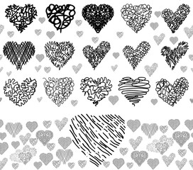 Line art of heart seamless pattern