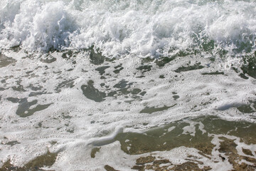 Naklejka na ściany i meble Aegean Sea by day in storm, resort, foam, off season, horizontal