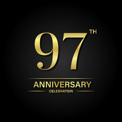 97th anniversary celebration with gold color and black background. Vector design for celebrations, invitation cards and greeting cards.
