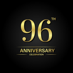 96th anniversary celebration with gold color and black background. Vector design for celebrations, invitation cards and greeting cards.