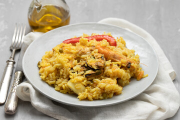 Classic dish of Spain, paella in plate