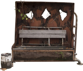 Isolated PNG cutout of an ivy covererd rusty bench on a transparent background, ideal for...