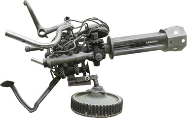Isolated PNG cutout of a metallic cannon scultpure on a transparent background, ideal for photobashing, matte-painting, concept art