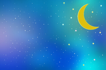 Obraz na płótnie Canvas 新月と星空の背景イラスト