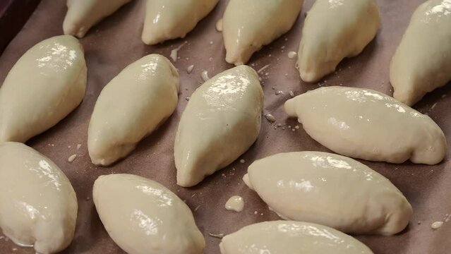 Pies on a baking tray. The concept of baking at home. 
