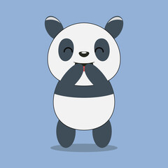 Cute panda laughing cartoon. Animal concept on blue background.