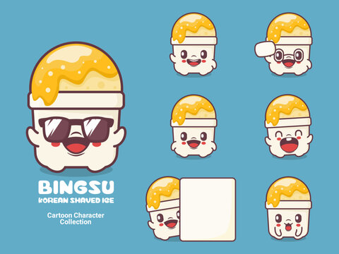 Bingsu Cartoon Character Korean Dessert Vector Illustration