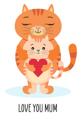 Adorable cats greeting card with love you mum text