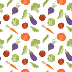 Vegetables seamless pattern. Vegetable, healthy vegan food wallpaper. Vector illustration