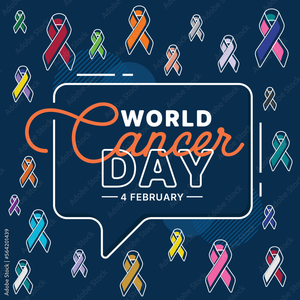 Aufkleber world cancer day text in speech box rectangle line shape with set of ribbons of different colors aga