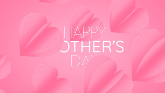 Happy Mother's Day, Mother's Day Greeting Card, Flying Pink Paper Hearts, Love Symbols On Pink Loop Background - 4K Seamless Loop