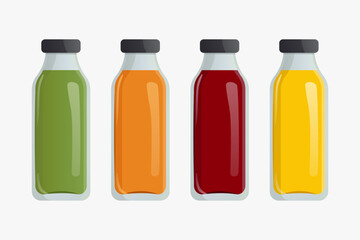 Natural fruit juice in glass bottles. Organic eco product. Vector colorful illustration with gradient.
