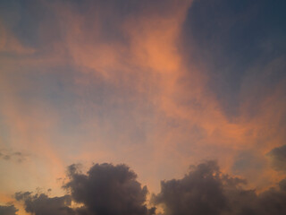 Dramatic clouds and sunset in the windy sky