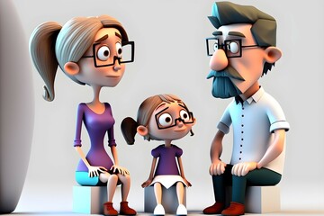 Parent and child sitting on chair with a conversation,3d cartoon character anime style.Ai generated