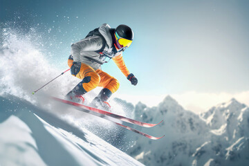 Fototapeta Winter Extreme athlete Sports ski jump on mountain , Generative Ai obraz
