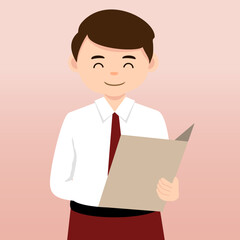  Elementary School girl and Boy Student Wearing Red and White Uniform. Cartoon Vector Illustration. Portrait of an elementary school student. School students children with backpacks, books, macbook. 