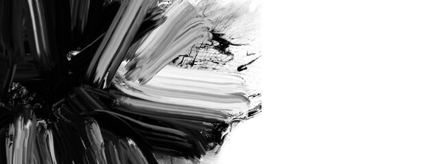 Black and white monochromatic painting with copy space, creative hand drawn art, banner graphics with watercolor texture