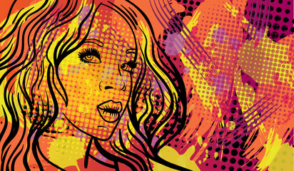 Vector illustration in pop art style with the abstract lady in old fashion comics style.